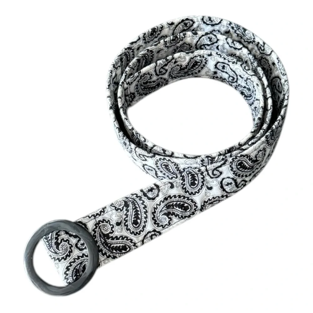 White Bandana Black Paisley Thick Fabric Belt Size L/XL 45” Classic